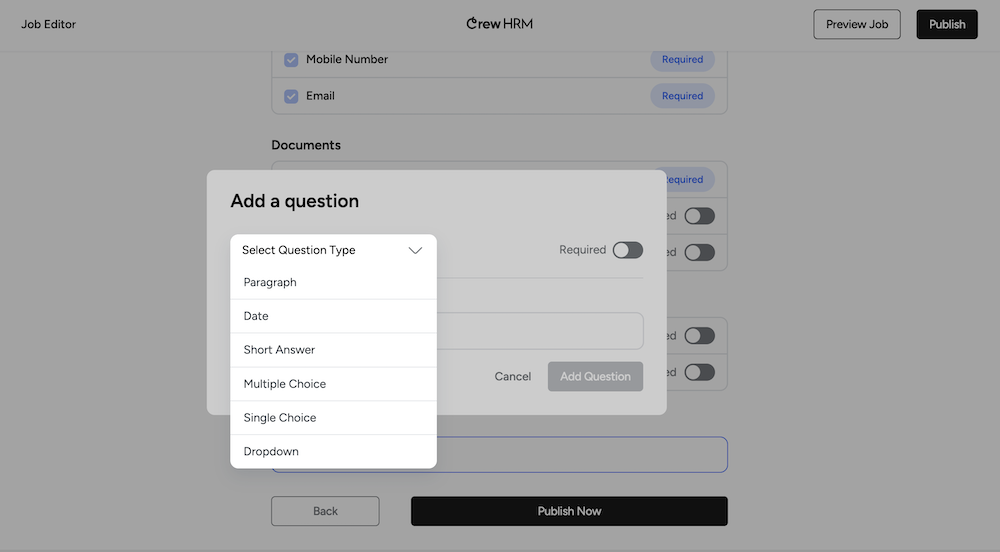 Custom Fields feature for job application form
