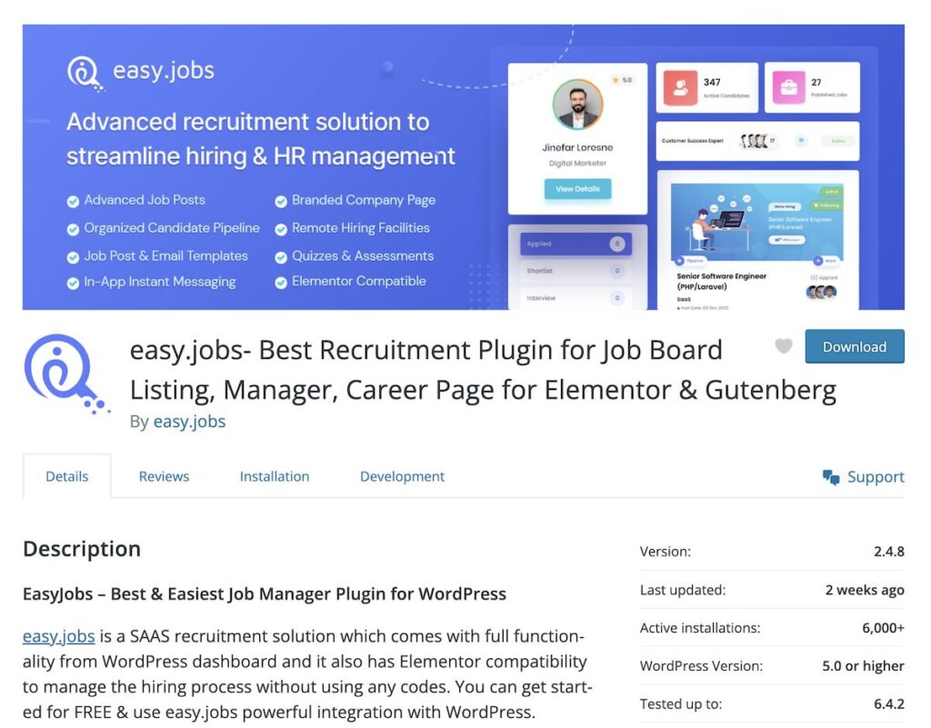 Easy Jobs plugin page preview from WordPress.org.jpg