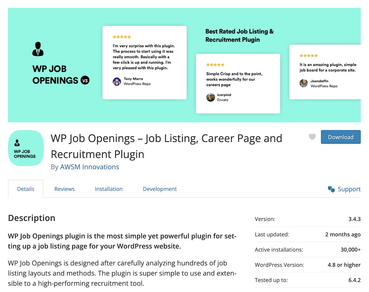 WP Job Openings WordPress Job Board Plugin Screenshot